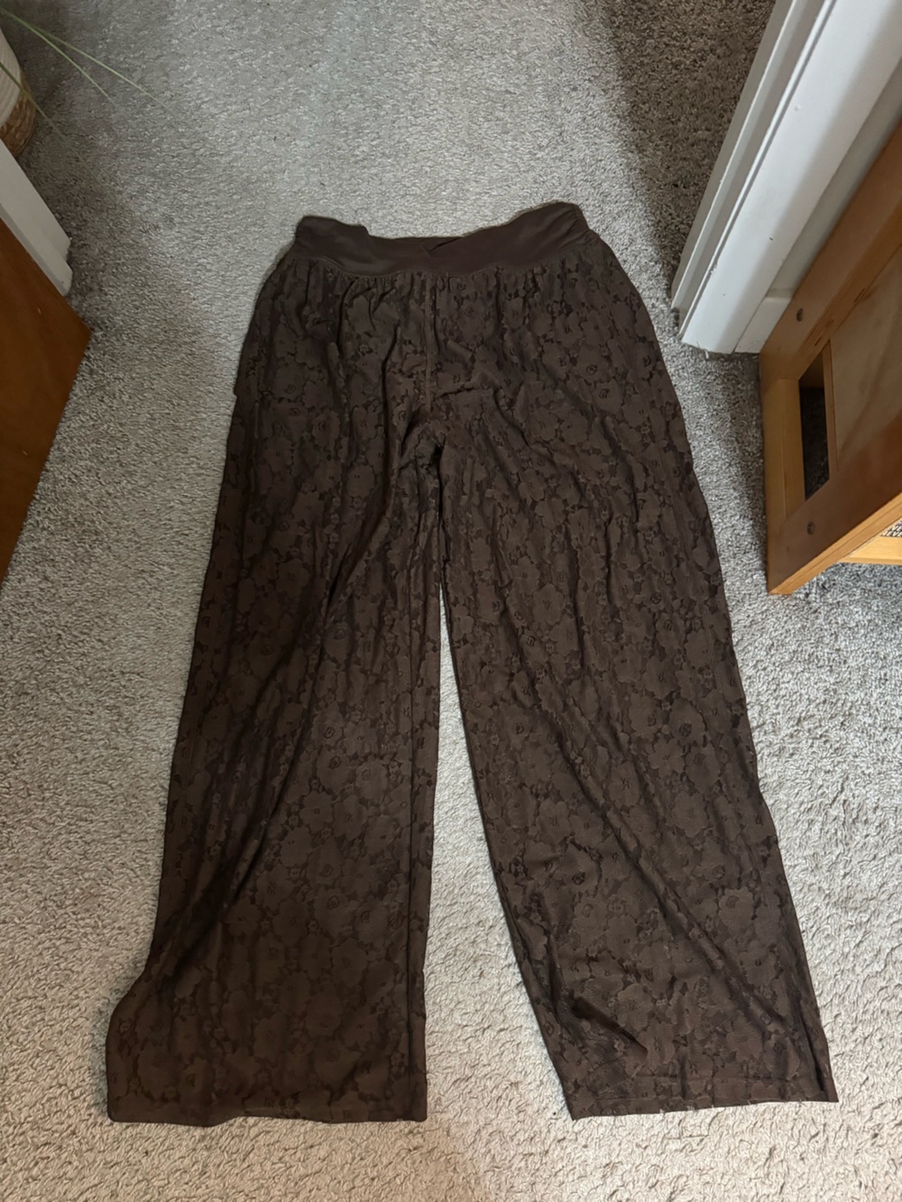 No Boundaries Brown Wide-Leg Lace-Texture Jumpsuit